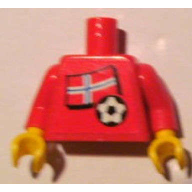 red torso soccer red white team norwegian flag sticker front black number sticker back pattern specify number in listing red arms yellow hands