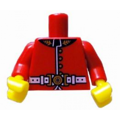 red torso royal guard uniform with gold buttons and black collar white belt with buckle pattern red arms yellow hands
