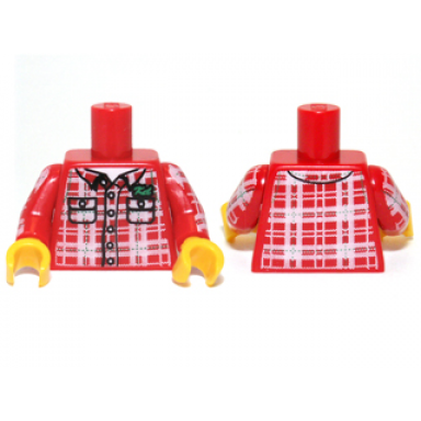 red torso plaid shirt with buttons pockets and kel pattern red arms with plaid shirt pattern yellow hands