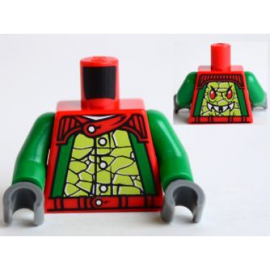 red torso racers with 5 buttons lime reptile scales front reptile head back pattern green arms dark bluish gray hands