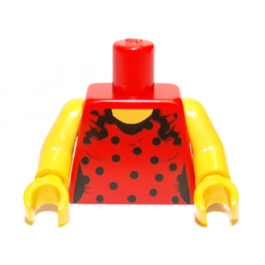 red torso female bodice with black dots pattern yellow arms yellow hands