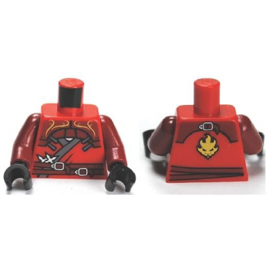 red torso ninjago wrap with shoulder armor and belt gold lion on back pattern dark red arms black hands
