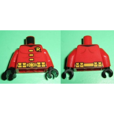 red torso batman r symbol yellow clasps and belt with pockets pattern red arms black hands