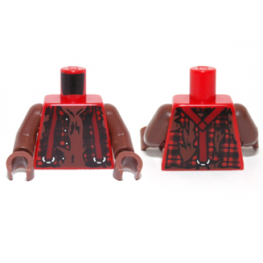 red torso monster fighters with suspenders over torn shirt pattern reddish brown arms reddish brown hands