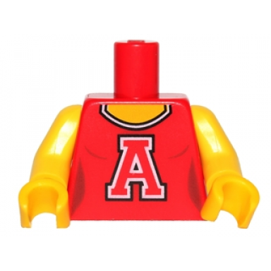 red torso scoop neck female with red a pattern yellow arms yellow hands