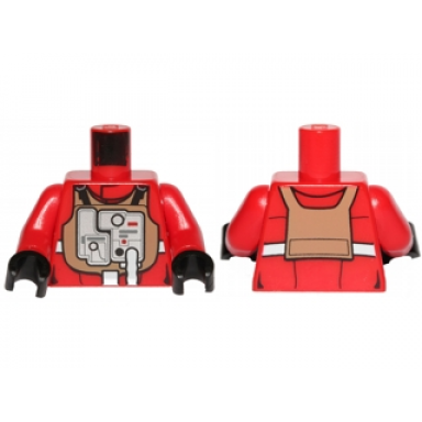 red torso sw rebel b-wing pilot with medium nougat vest and silver front panel pattern red arms black hands