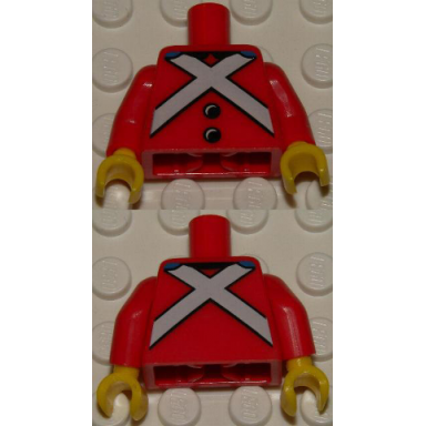 red torso royal guard uniform with black buttons and white crossed belts pattern red arms yellow hands