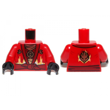 red torso ninjago robe with dark red sash and fire power emblem pattern red arms black hands