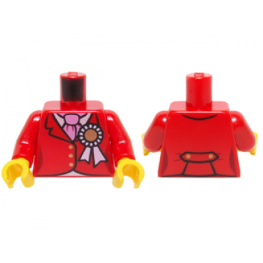 red torso riding jacket with gold buttons award ribbon and dark pink ascot pattern red arms yellow hands