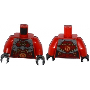 red torso ninjago female samurai armor with gold buckles and flames pattern red arms black hands