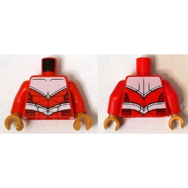 red torso armor white with black muscles outline and white belt pattern red arms pearl gold hands