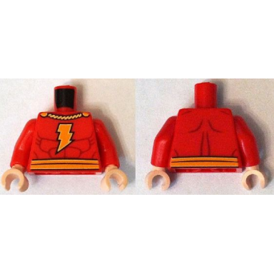 red torso muscles outline with yellow cape clasps lightning bolt and belt pattern red arms light nougat hands