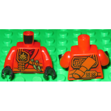 red torso ninjago robe with fire power emblem kunai knives and scabbard pattern red arms black hands