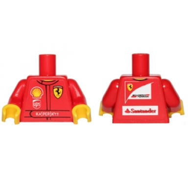 red torso racing suit with ferrari shell ups and kaspersky logos on front scuderia ferrari and santander logos on back pattern stickers red arms yellow hands