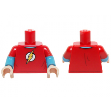 red torso red t-shirt with yellow lightning bolt pattern medium blue arms with molded red short sleeves pattern light nougat hands