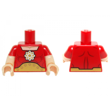 red torso muscles gold atomic symbol and large belt pattern light nougat arms with molded red short sleeves pattern light nougat hands