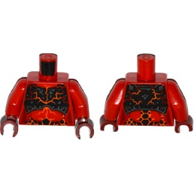 red torso nexo knights female armor chest plate orange and dark red cracks and orange black and dark red spots pattern red arms dark red hands