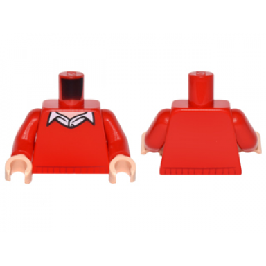 red torso batman sweater v-neck over button down white shirt pattern red arms light nougat hands
