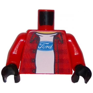 red torso plaid flannel shirt over t-shirt with ford logo pattern red arms black hands
