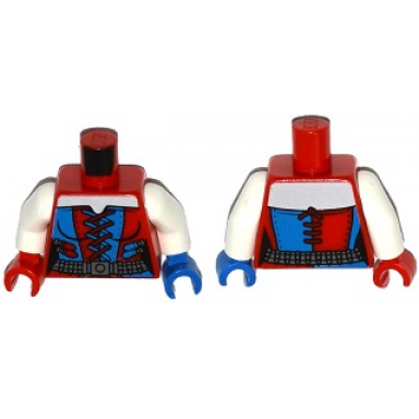 red torso batman female corset with red and blue laces dark bluish gray belt pattern white arms blue hand left red hand right