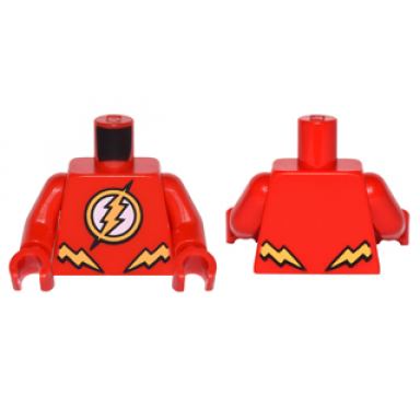 red torso super hero yellow lightning bolt in circle and lightning bolts pattern flash red arms red hands