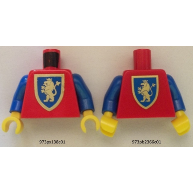 red torso castle crusaders gold lion shield pattern reissue blue arms yellow hands