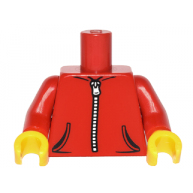 red torso hoodie with 2 pockets and silver zipper pattern red arms yellow hands
