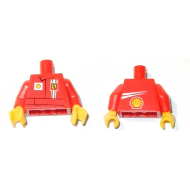 red torso racers ferrari front white streak and shell logo back stickers without driver name pattern red arms yellow hands
