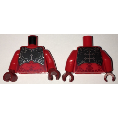 red torso nexo knights female armor chest plate and dark red spots pattern red arms dark red hands