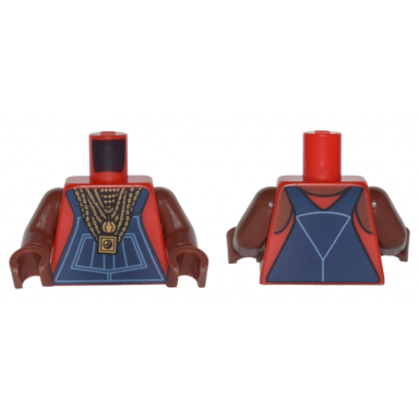 red torso dark blue overalls over tank top with gold chains and pendants pattern reddish brown arms reddish brown hands