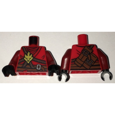 red torso ninjago brown rope gold medallion and dark red undershirt front scabbards on back pattern dark red arms black hands