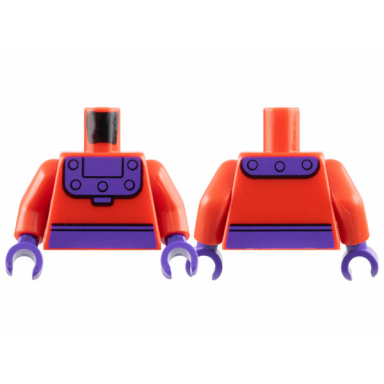 red torso super hero costume dark purple belt and collar with rivets pattern red arms dark purple hands