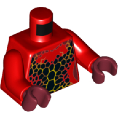 red torso nexo knights female outline with black and orange scales pattern red arms dark red hands
