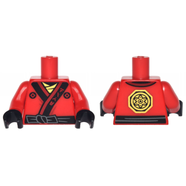 red torso ninjago robe with ninjago logogram fire black sash and gold emblem pattern red arms black hands