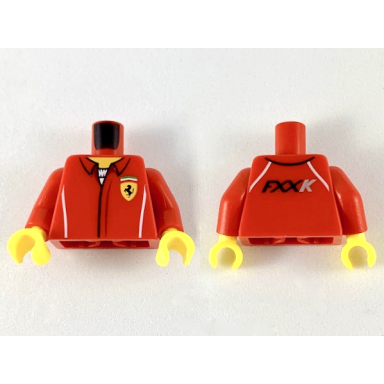 red torso speed champions with ferrari logo over white shirt pattern red arms yellow hands