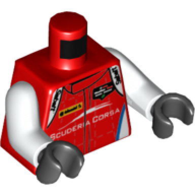 red torso speed champions with sabelt logo on shoulders and scuderia corsa logo on front and back pattern white arms black hands