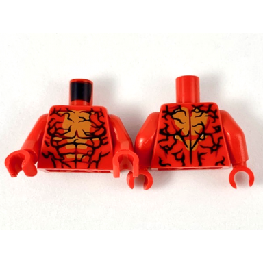 red torso bare chest with medium nougat center dark red muscles outline and black jagged lines pattern red arms red hands