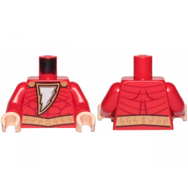 red torso muscles outline with pearl gold cape clasps lightning bolt and belt pattern red arms light nougat hands