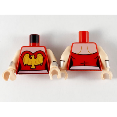 red torso female strapless bright light orange eagle white belt pattern light nougat arms with silver and light bluish gray cuffs light nougat hands