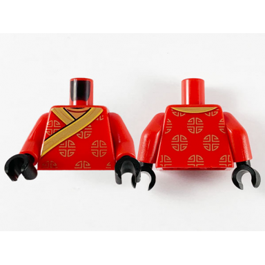 red torso robe with gold hems and gold circle symbols pattern red arms black hands
