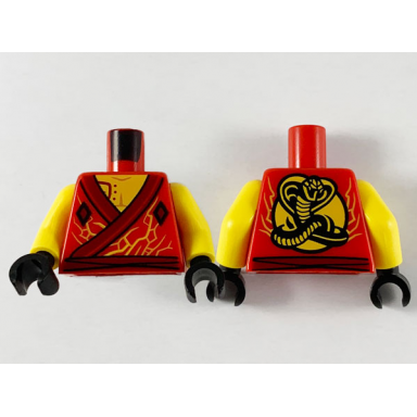 red torso gi dark red hems yellow chest and electricity cobra on back pattern yellow arms black hands
