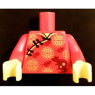 red torso robe with gold hems gold circle symbols and rat pattern bam red arms yellow hands