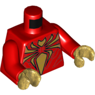 red torso spider-man muscles outline with black outlined gold spider pattern iron spider red arms pearl gold hands