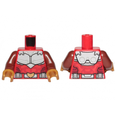 red torso armor white with black muscles outline and white belt with gold buckle pattern reddish brown arms pearl gold hands
