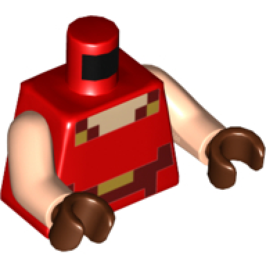 red torso pixelated light nougat dark red and gold neck dark red and gold belt pattern light nougat arms reddish brown hands