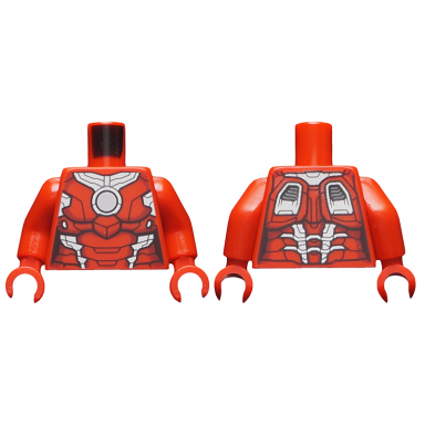 red torso female armor white arc reactor and silver plates pattern rescue red arms red hands