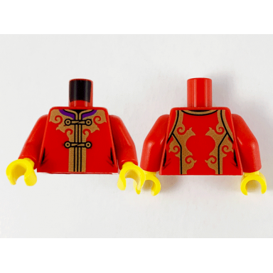 red torso tang jacket with dark purple collar gold trim and ties pattern red arms yellow hands
