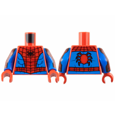 red torso spider-man costume 12 black spider black webbing blue vest and belt pattern blue arms with red patch and black webbing pattern red hands