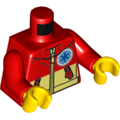 red torso jacket emt star of life logo front and back and tan panel pattern red arms yellow hands