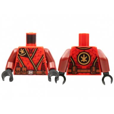 red torso tunic gold ninjago logogram letter k dark red mesh reddish brown belt pattern dark red arms black hands